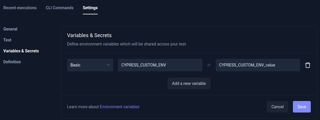 Cypress test - setting ENV variable