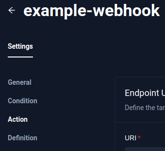 Dashboard webhook - webhook settings action`