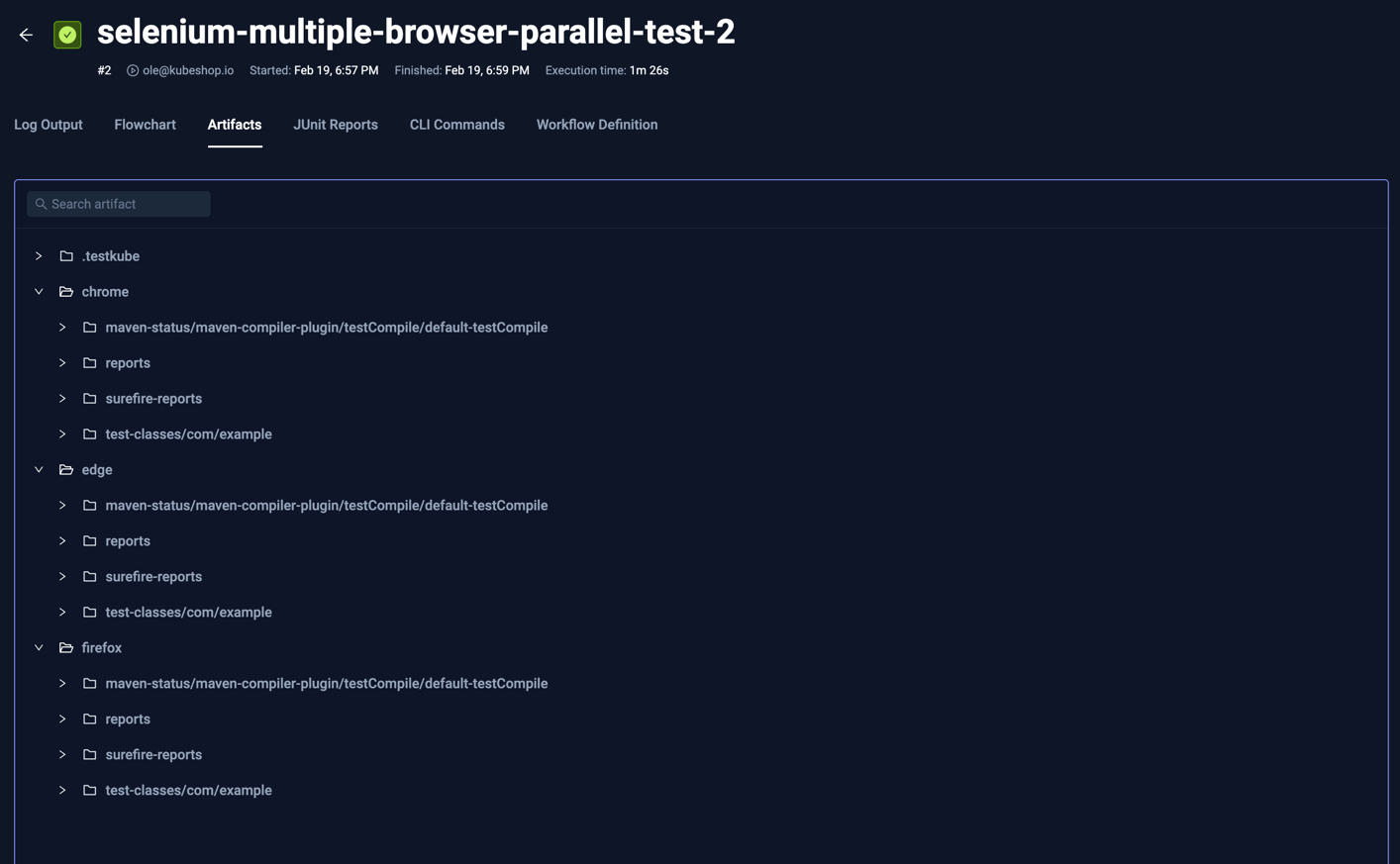 Selenium Artifacts Tab