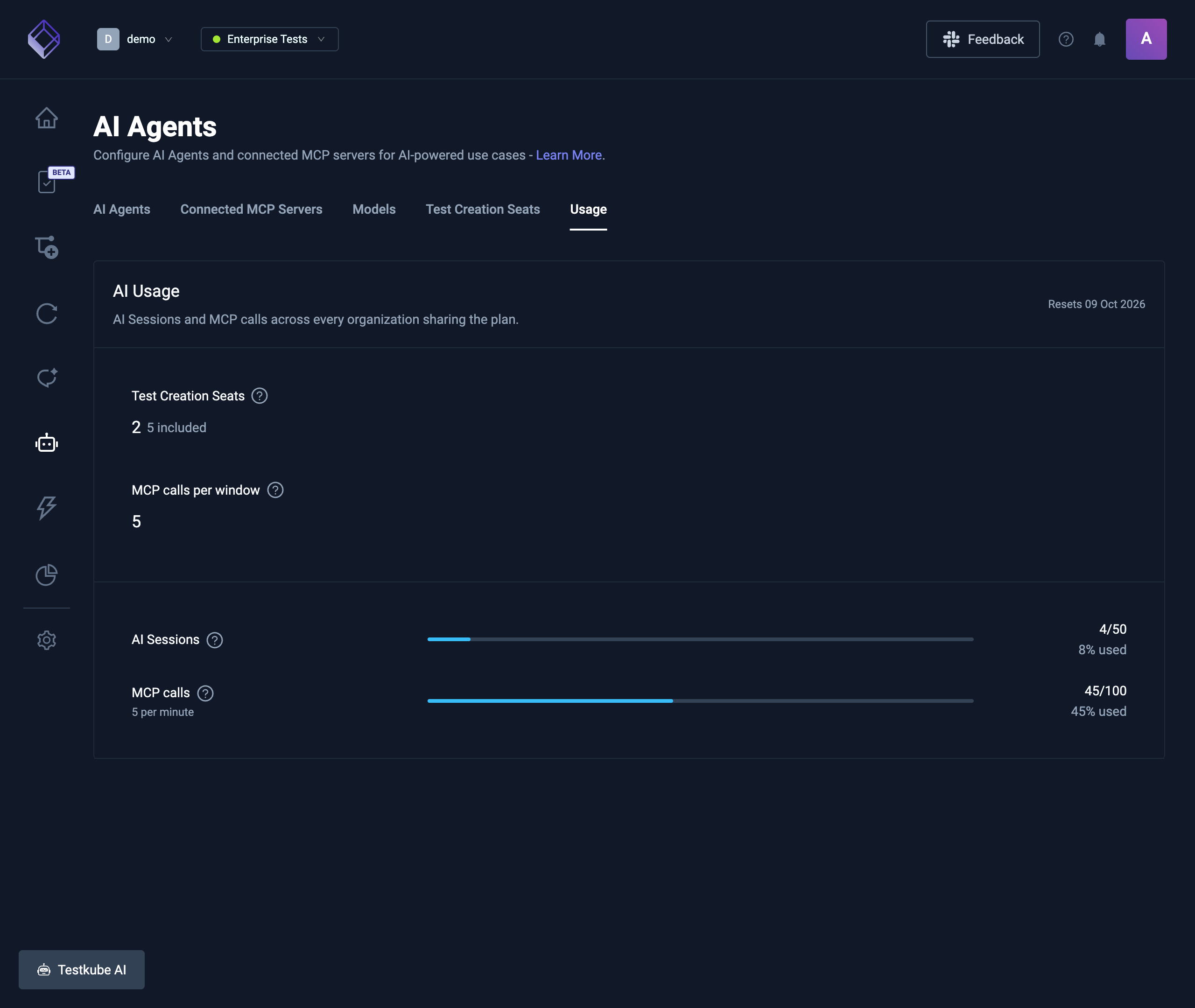 AI usage on the AI Settings Usage tab