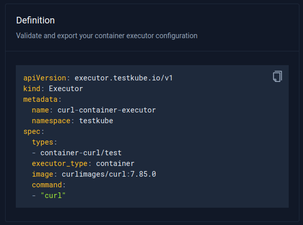 Container executor settings - Definition