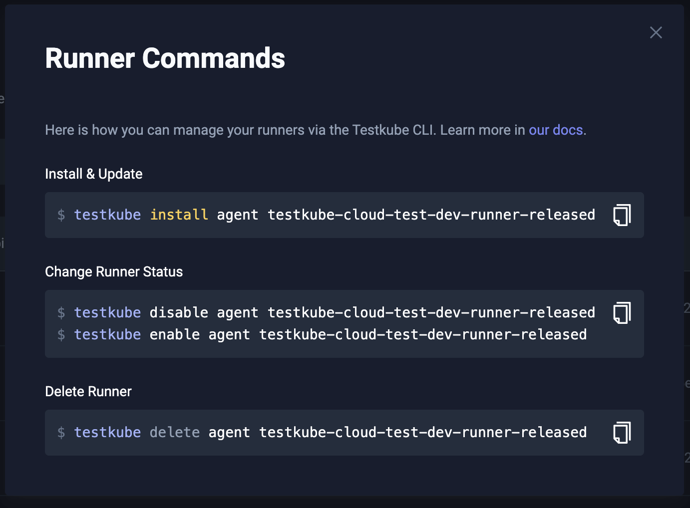 Manage runner Dialog
