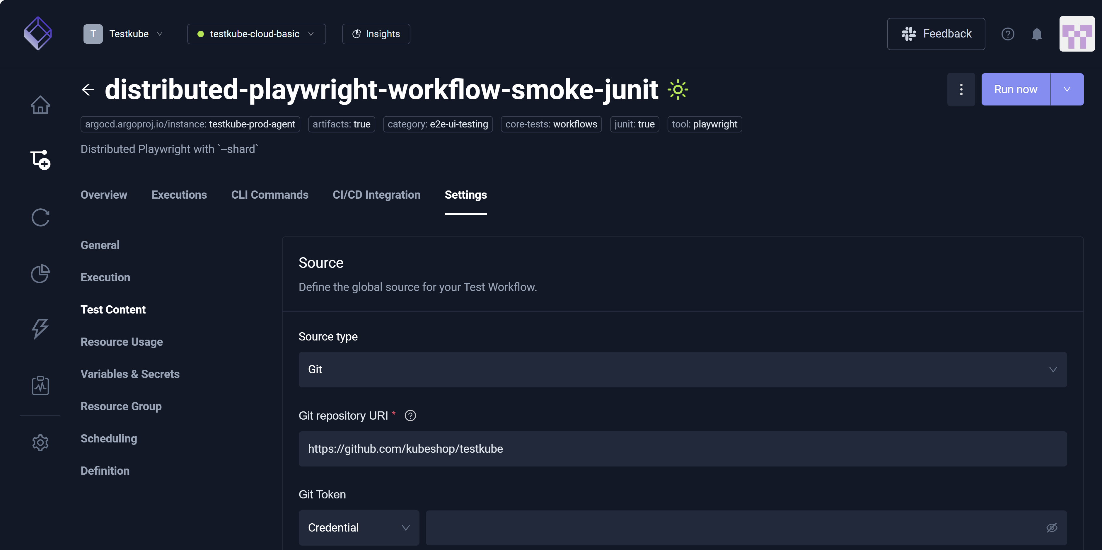 Test Content Settings