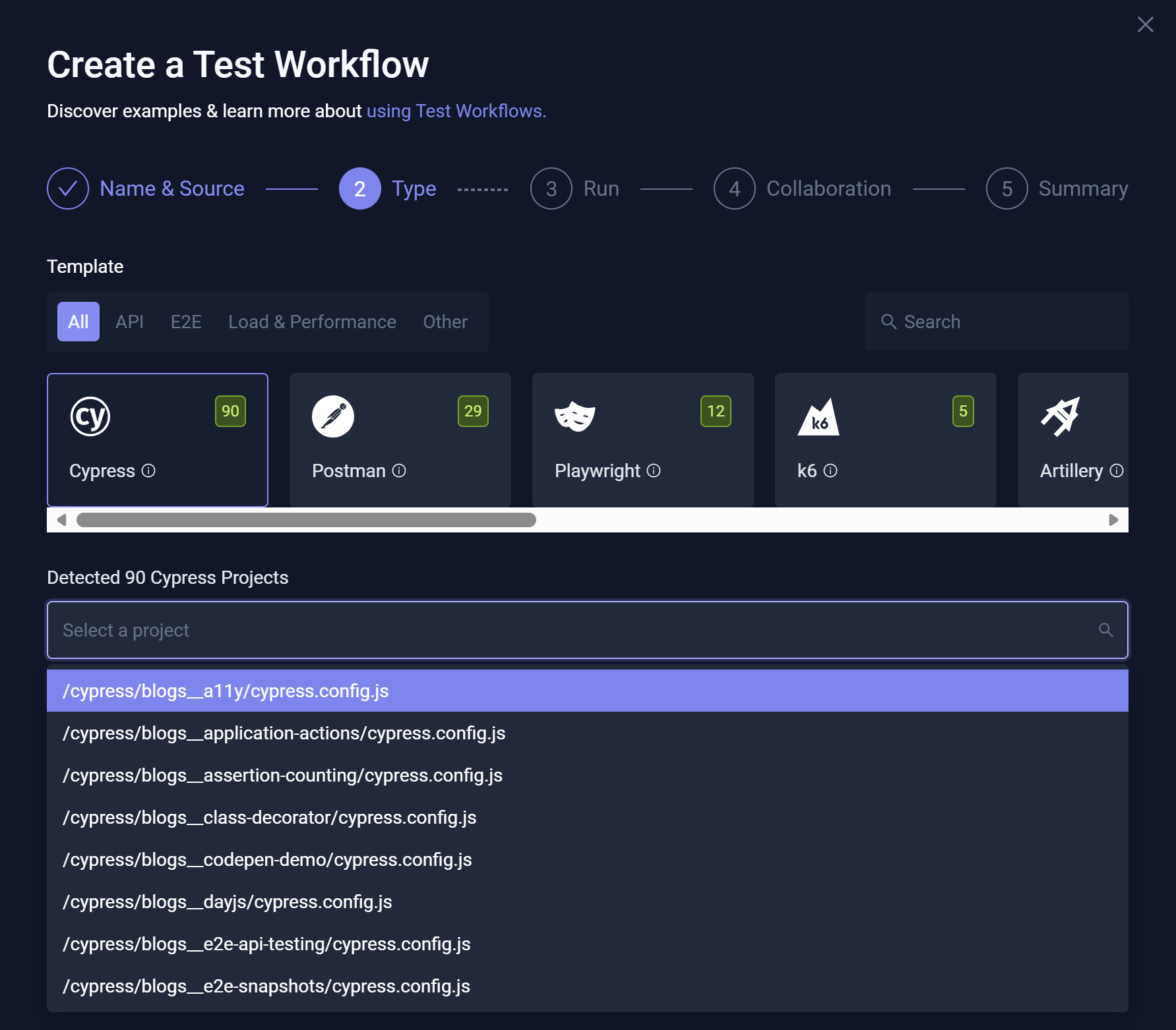 Workflow Wizard – Select Project